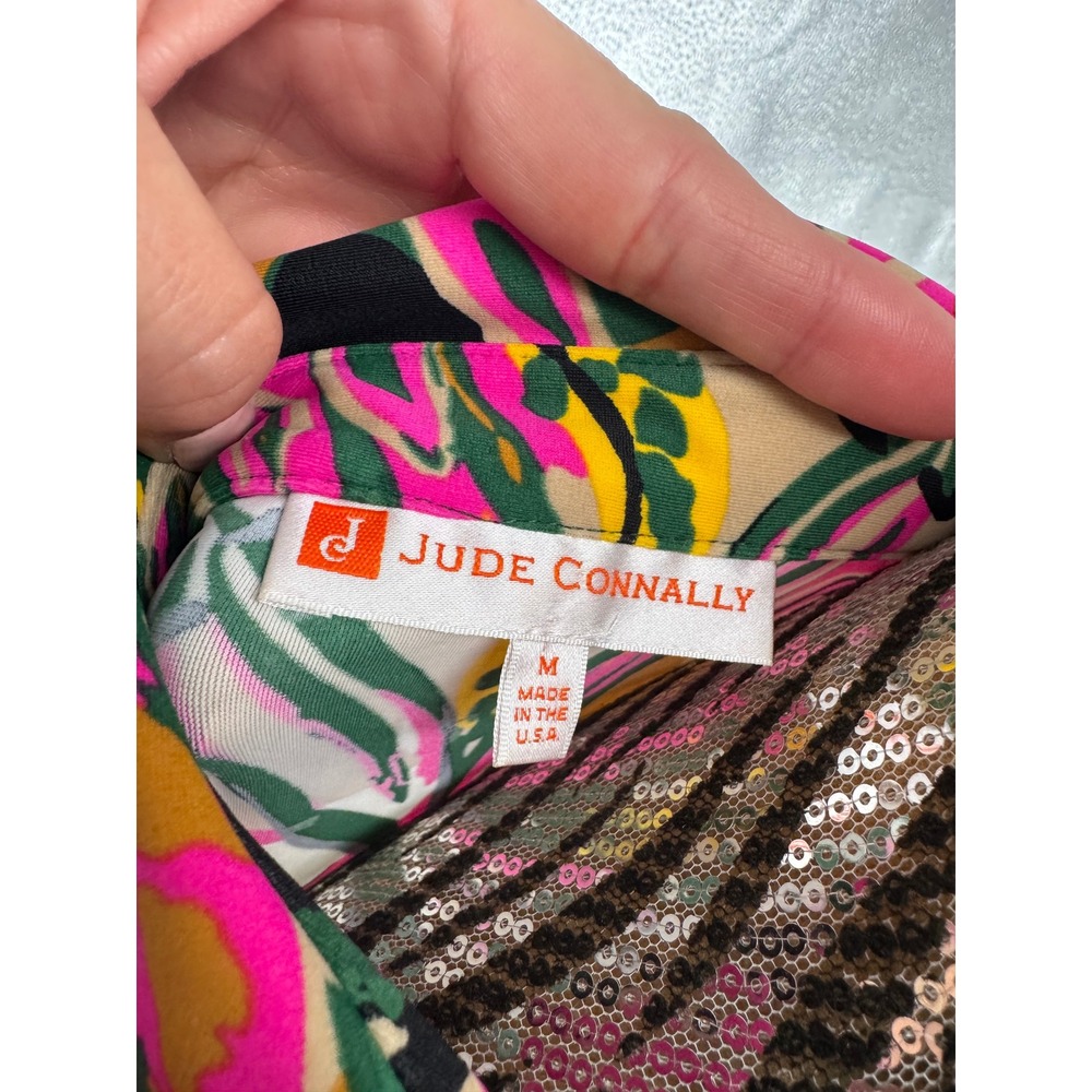 Jude Connally Pink Green Tropical Floral Tiered Shirt Dress Medium - Picture 7 of 7